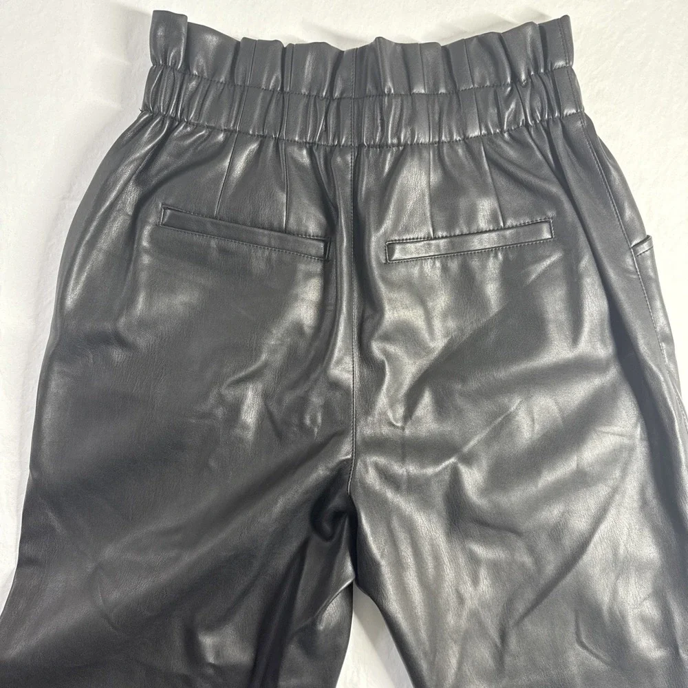 Madewell With Tags Black Vegan Faux Leather Paper Bag Tapered Ankle Pants 4 - Picture 10 of 14